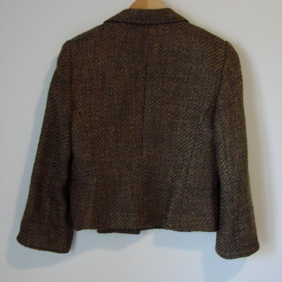Tribal Wool Blend Brown Tweed Blazer Jacket One Button Pockets Office Size 10 - Picture 10 of 16